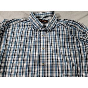 Ariat‎ Pro Series Shirt Mens XL Teal Blue Plaid Long Sleeve Button Up Vented